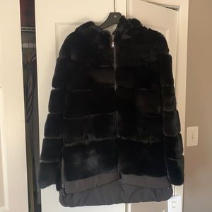 Belle Fare Rex Rabbit fur Jacket with hoodie size Large